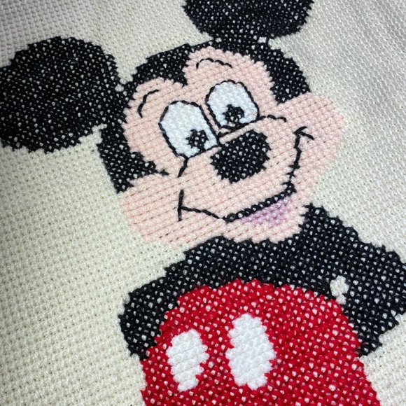 Vintage Knitted Mickey Mouse Blanket Throw Needlecraft Cross Stitch Handmade - Picture 2 of 4